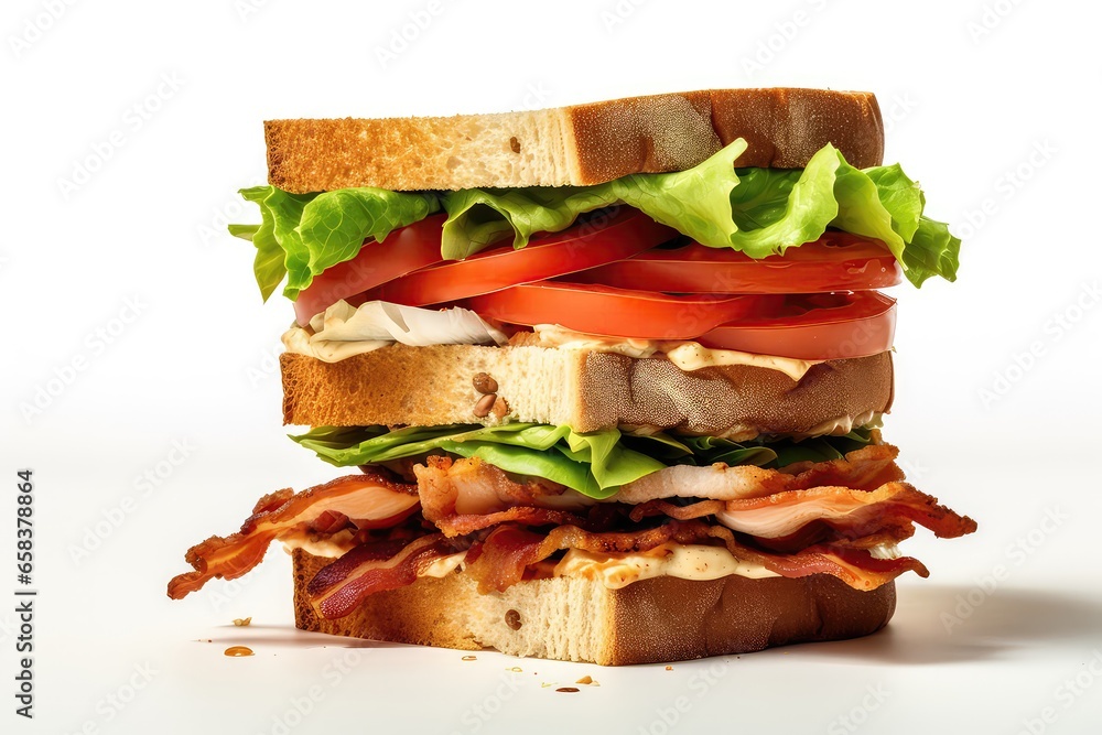 Stacked Turkey Blt Sandwiches On White Background, Ready To Be Savored. Сoncept Turkey Sandwich, Blt Sandwich, Stacked Sandwich, White Background