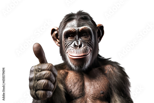 A monkey giving a thumbs up isolated  on transparent background. generative ai photo