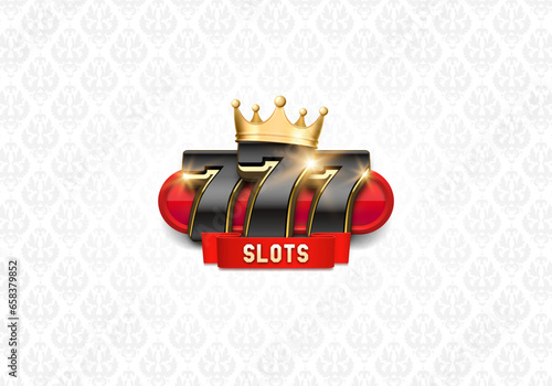 Lucky sevens with golden crown. Vector illustration.