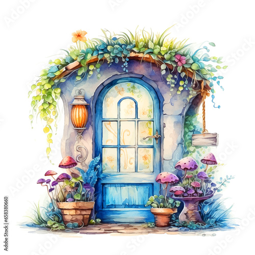 Fairy tale home and flowers watercolor painting © Florin