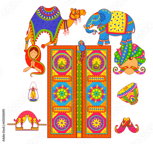 Culture of Rajasthan in Indian art style. Vector File.