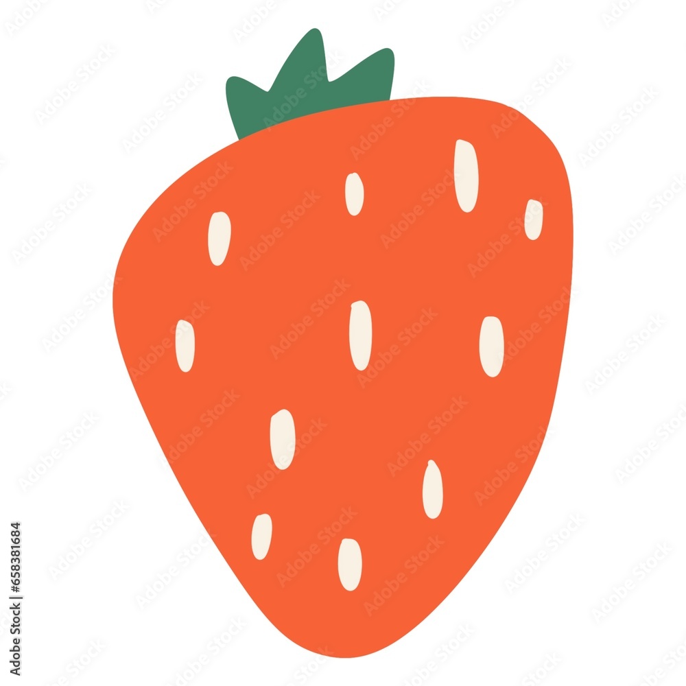 Obraz premium Hand drawn abstract red white and green cartoon strawberry vector illustration icon modern design cute fruit symbol drawing isolated background object