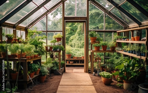 A small lovely greenhouse full of lush plants © piai