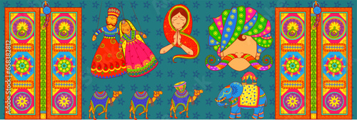 Culture of Rajasthan in Indian art style. Vector File. photo