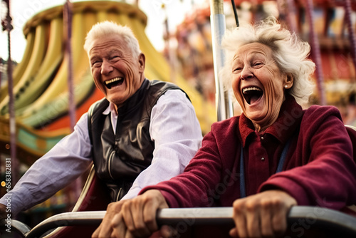 a couple of seniors on a roller coaster. Generative Ai