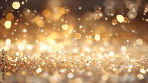 Gold and White Out of Focus Background with Glitter Lights