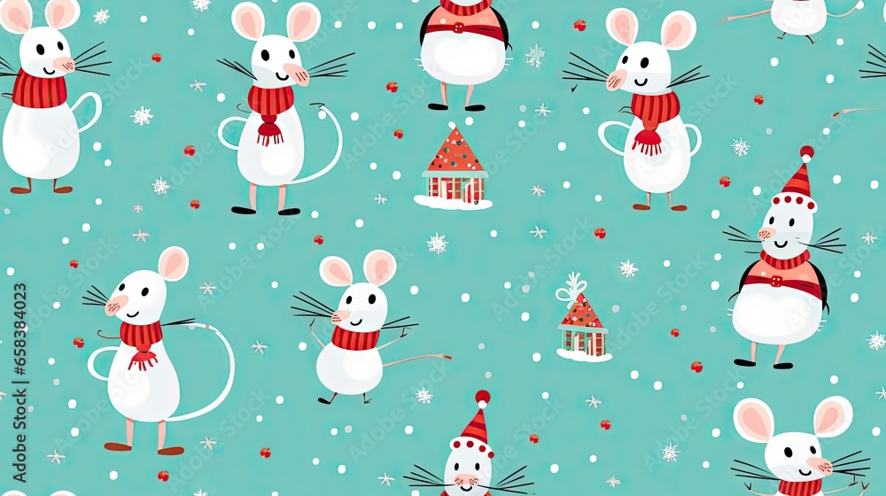 a group of mice wearing hats and scarves on a blue background. generative ai a group of mice wearing hats and scarves on a blue background. generative ai