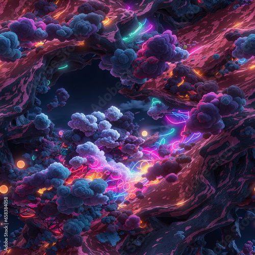 Neon Light Art Dark Night Seamless Pattern Colorful Digital Background Artwork Design - ai generated