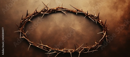 Thorny crown on marble background representing Christian suffering photo