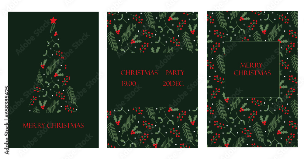 Merry Christmas Holiday cards with Christmas tree,floral ornaments and frames, background and copy space. Vector illustration Merry Christmas Holiday cards with Christmas tree,floral ornaments and frames, background and copy space. Vector illustration