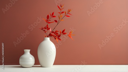  a white vase with red flowers in it next to a white vase. generative ai