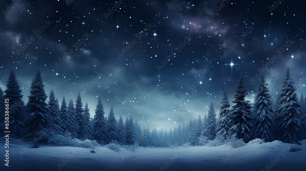 winter night landscape. snowy forest and fir branches.	 - obrazy, fototapety, plakaty 
