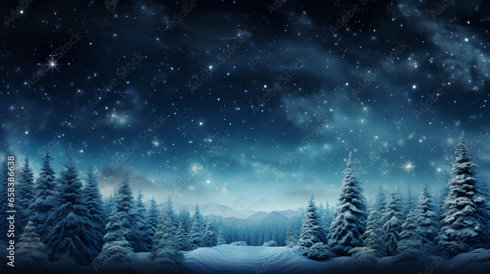 winter night landscape. snowy forest and fir branches.	