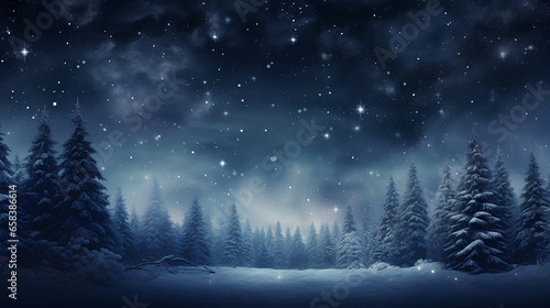 winter night landscape. snowy forest and fir branches. 