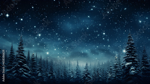 winter night landscape. snowy forest and fir branches.	
