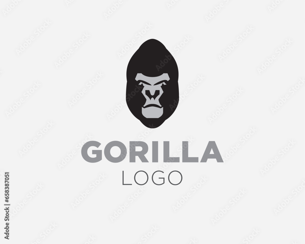 Gorilla head logo template. Gorilla head icon. Ape head creative vector graphic symbol. Head of an ape logo. Wild gorilla face logo template isolated on white background.