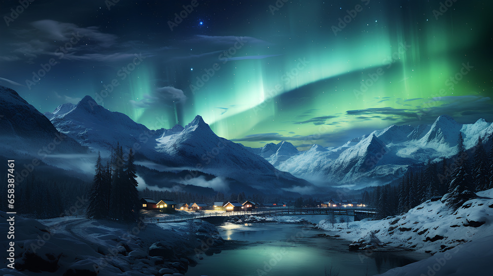 beautiful view of nature scene with aurora borealis