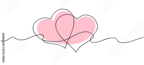 Hearts. Continuous line art drawing. Friendship concept. Best friend forever. Vector illustration