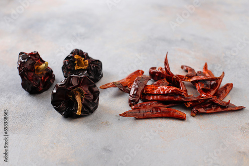 Spanish dried ñora nyora peppers. photo