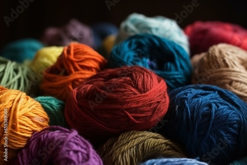 Colorful yarn pile for potential background use. Generative AI