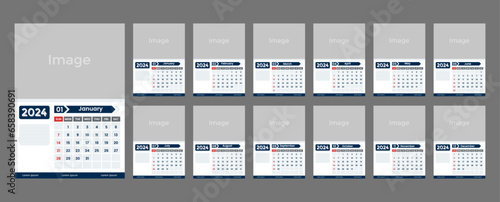 2024 wall calendar design in blue and white color, week starts on sunday photo