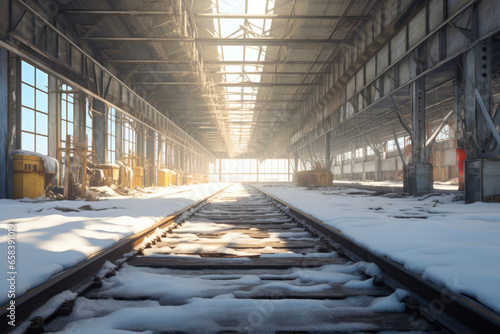 Deserted Rail Yard: Winter's Embrace photo