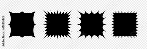 Vector illustration of a black star-shaped price tag or quality mark sticker with a promotional sale stars or sunburst label icon. It serves as a blank design template