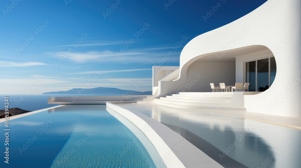 Fototapeta premium Curved surreal-style abstract architectural detail in a sunlit, pristine space, a masterpiece of modern design