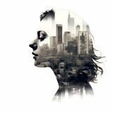 Photo Double exposure of businesswoman and cityscape