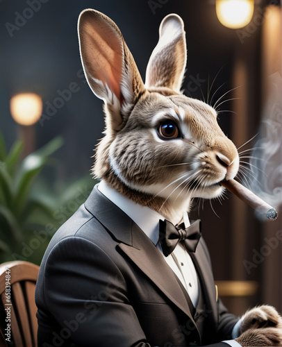 portrait of beautiful cinematic picture of a rabbit mobster, smoking his cigar . shallow depth of field © mvdesign