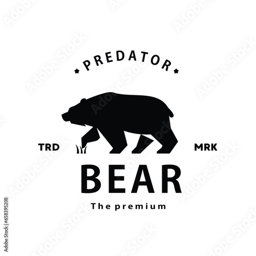 vintage retro hipster bear logo vector outline wild silhouette art icon