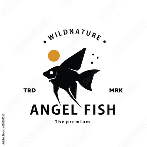 vintage retro hipster Angel fish logo vector silhouette art icon for livestock 