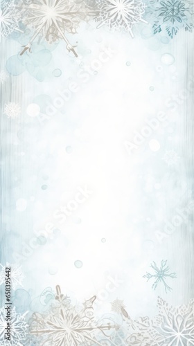 Pastel winter snowflakes with a watercolor border and wooden frame