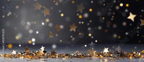 new year background design with golden stars and confetti, with empty copy space