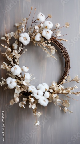 Elegant winter wreath with white flowers and a watercolor frame