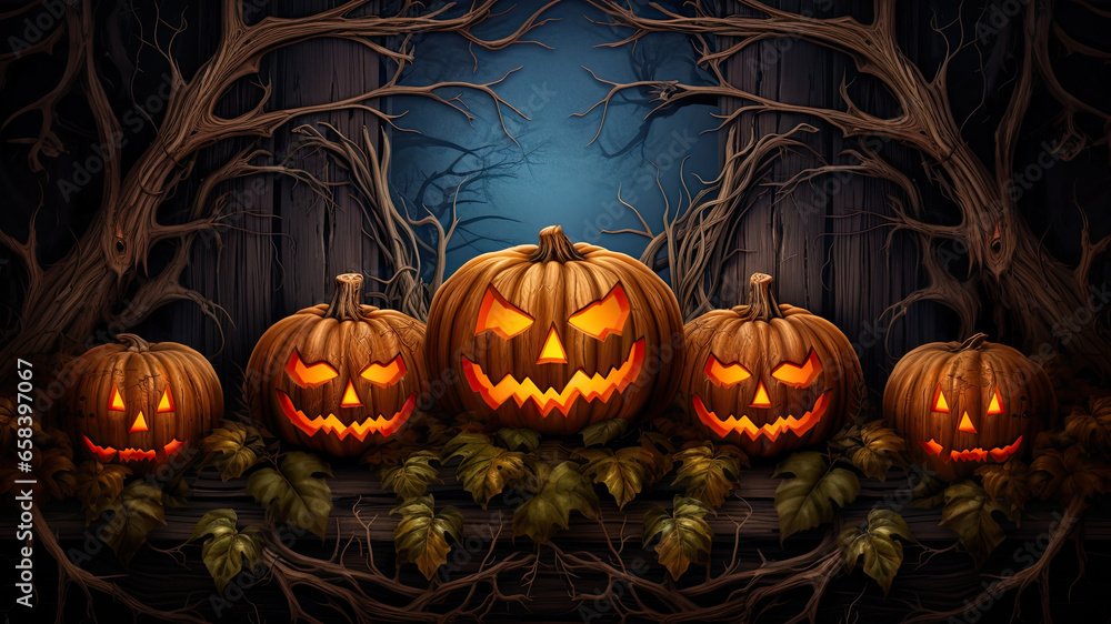 Set of carved pumpkins with different facial expressions, perfect for Halloween. Set of carved pumpkins with different facial expressions, perfect for Halloween.