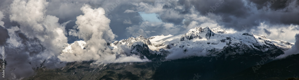 Rocky Mountain Landscape in British Columbia, Canada. Sunny Cloudy Fall Season.