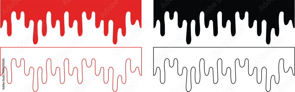 Paint dripping black and red icon set isolated on transparent ...