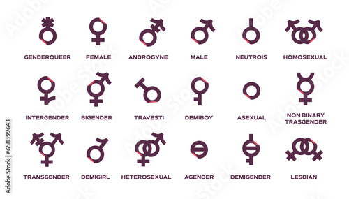 Gender flat color icons set. Sexual orientation concept. Sign for web page, mobile app, banner, social media, button, logo.