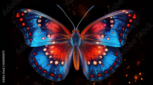 butterfly glowing colorful neon paint on space background made with generative AI