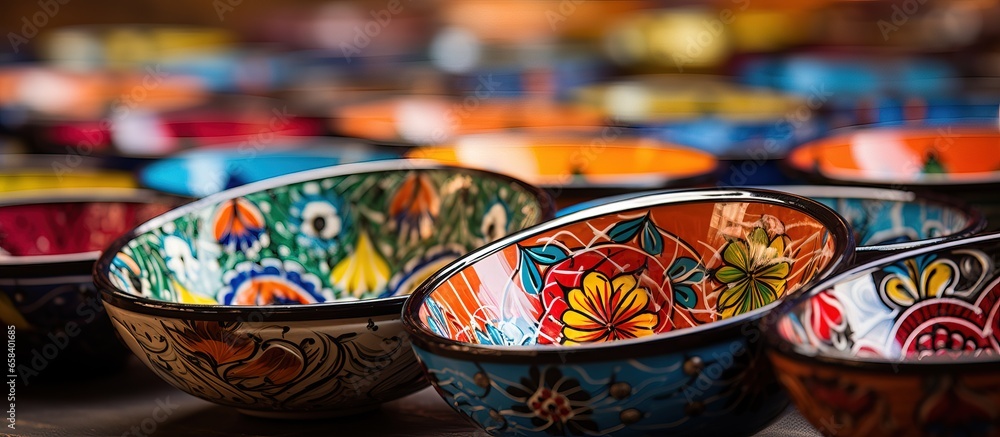 Handcrafted bowls from Fez Morocco painted and sold at a local market