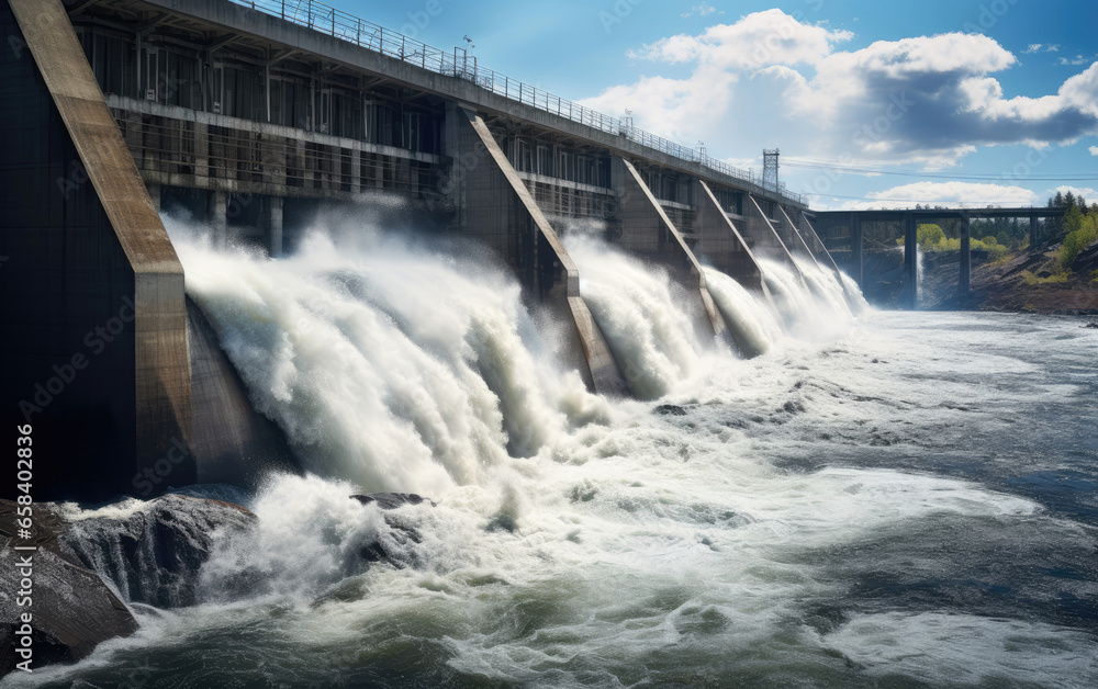 Rushing water on a hydroelectric dam Rushing water on a hydroelectric dam