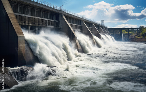 Rushing water on a hydroelectric dam