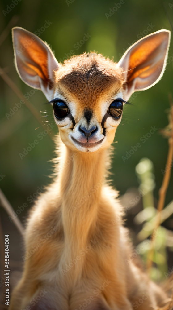 a small animal with big eyes sitting in the grass