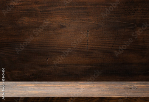 Fototapeta Naklejka Na Ścianę i Meble -  brown wooden plank desk table background texture top view. High quality photo
