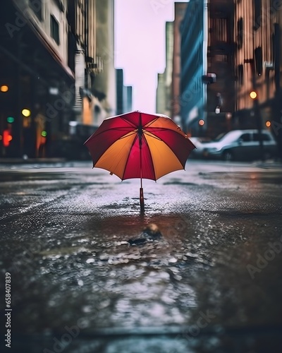 An Umbrella on a Rainy Street