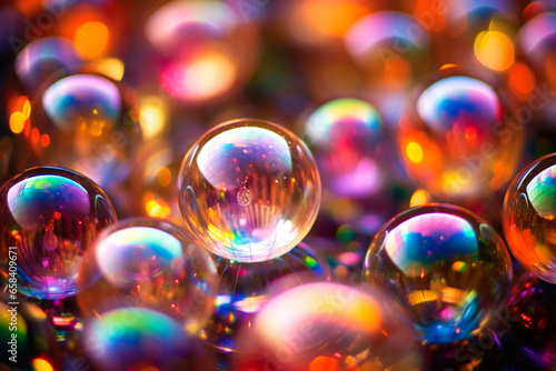 A shiny Christmas balls against of background with multi-colored bokeh lights.