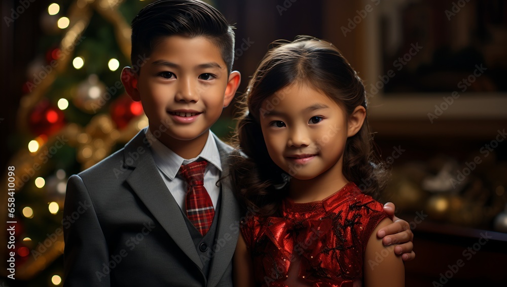 Family celebrating Christmas, generative AI