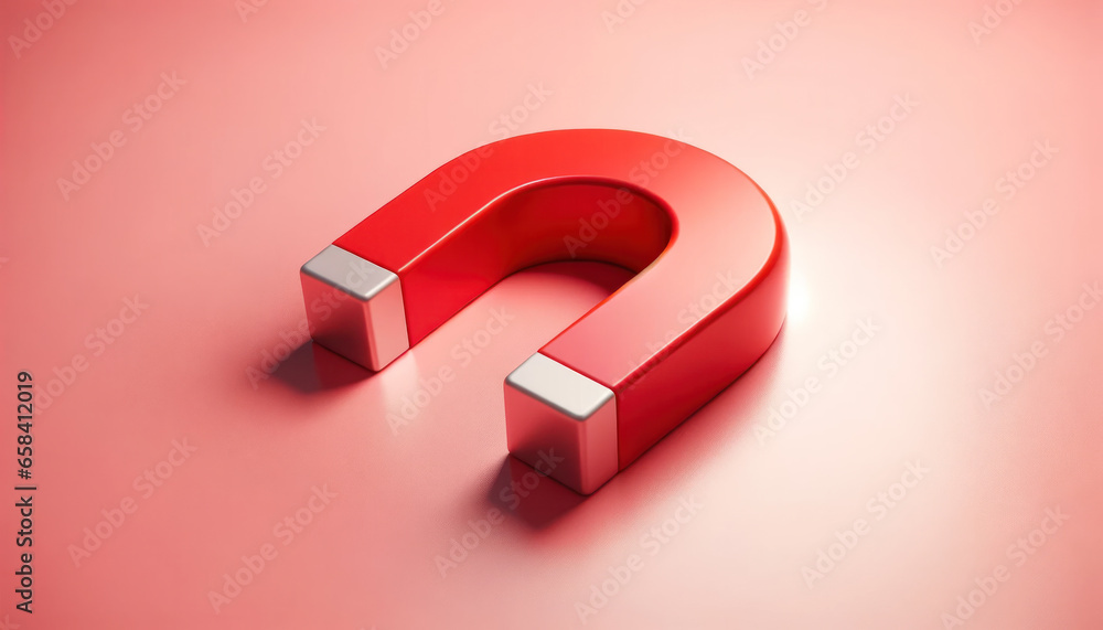bold red magnet standing prominently against a soft pink background. The contrast between the magnet and the backdrop highlights the object, making it the focal point of the composition. bold red magnet standing prominently against a soft pink background. The contrast between the magnet and the backdrop highlights the object, making it the focal point of the composition.