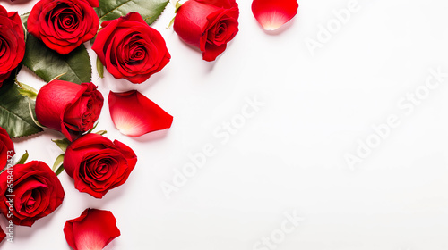 red roses on white background with copy space